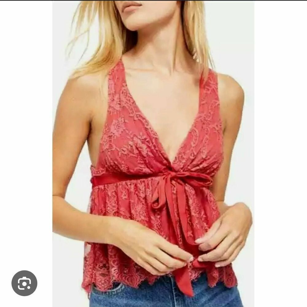 Free People Chante Lace Tank Frenchie Kiss Tie Front Blouse Top Trapeze